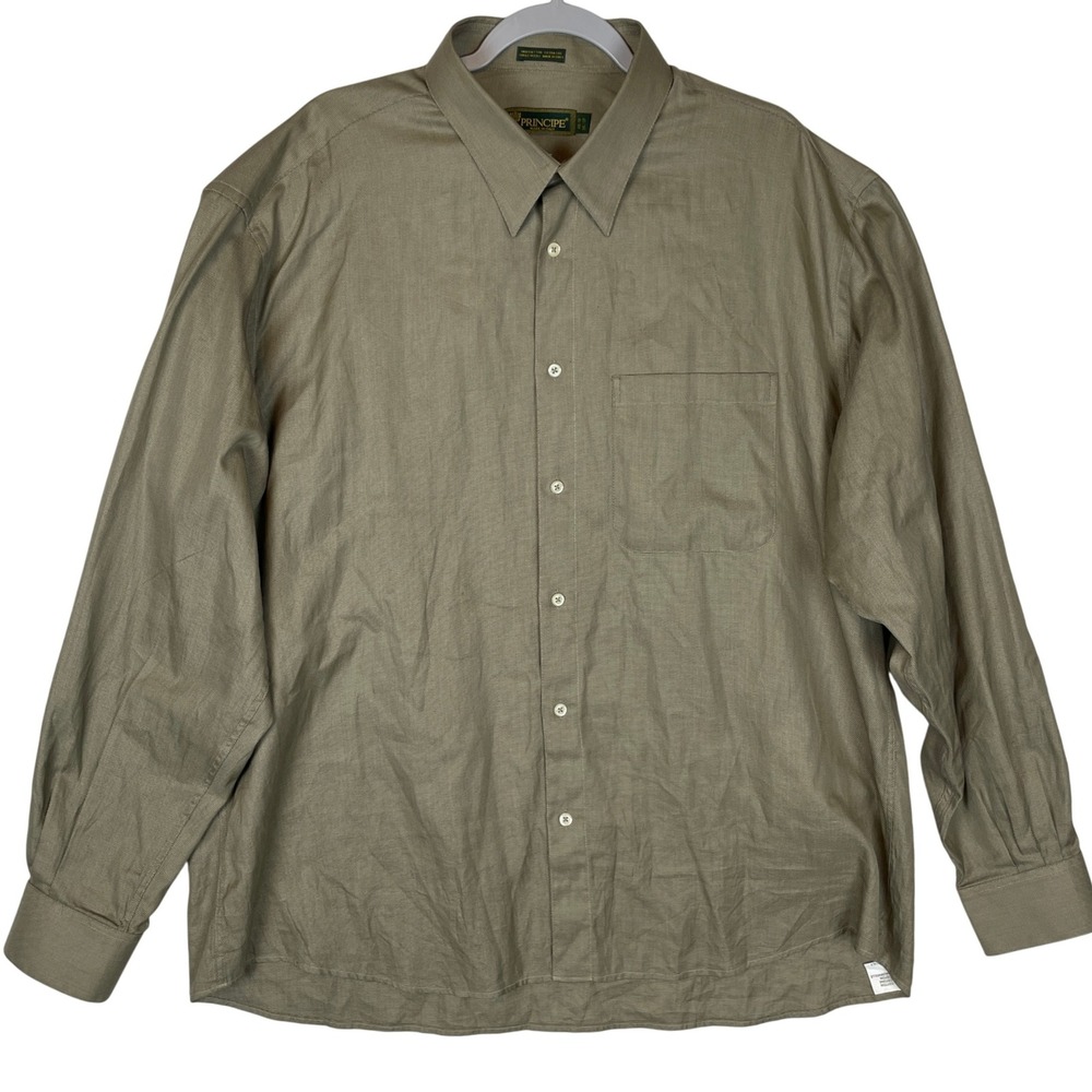 Principe Mens Long Sleeve Button Up Shirt 100% Cotton Made in Italy 40/18 US XXL